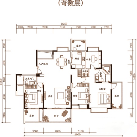 三湘海尚07奇数层-4室2厅2卫1厨建筑面积170.81平米