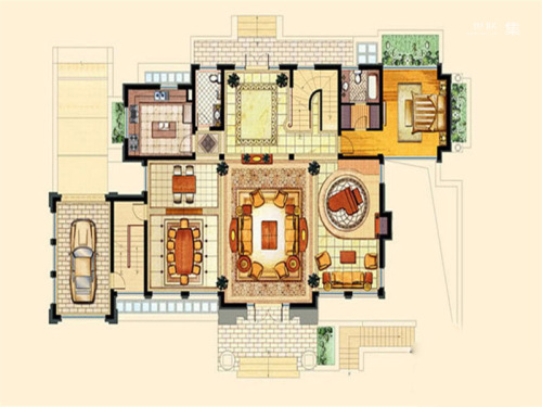 紫都上海晶园B1户型一楼-4室3厅4卫1厨建筑面积320.00平米