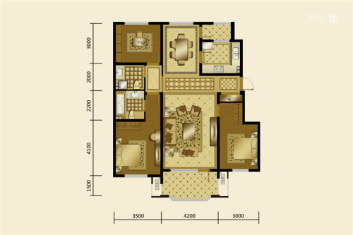 新湖青蓝国际126.25平户型-3室2厅2卫1厨建筑面积126.25平米