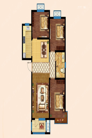 傲湖铂岸15#D户型-3室2厅1卫1厨建筑面积115.53平米