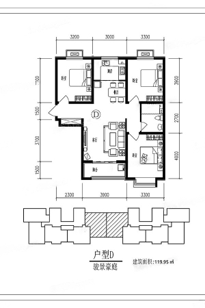 骏景豪庭4#标准层05户型-3室2厅1卫1厨建筑面积119.95平米