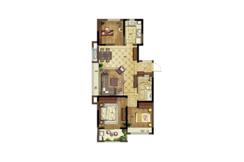 升龙天汇A-3#93平户型-3室2厅1卫1厨建筑面积93.00平米