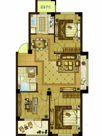 澳海澜郡k户型-3室2厅1卫1厨建筑面积83.00平米