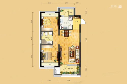 华润二十四城三期高层B2户型-2室2厅1卫1厨建筑面积86.00平米