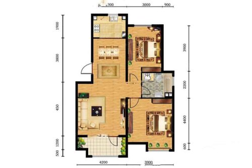 三盛颐景御园E85户型-2室2厅1卫1厨建筑面积85.00平米
