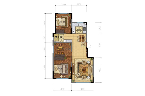 碧桂园银亿·大城印象100㎡户型-3室2厅1卫1厨建筑面积100.00平米