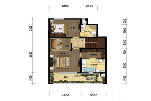 颐和城F户型1层-3室2厅2卫1厨建筑面积168.00平米