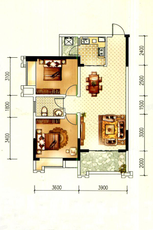 东峰国际公寓8-B2a-2室2厅1卫1厨建筑面积86.79平米
