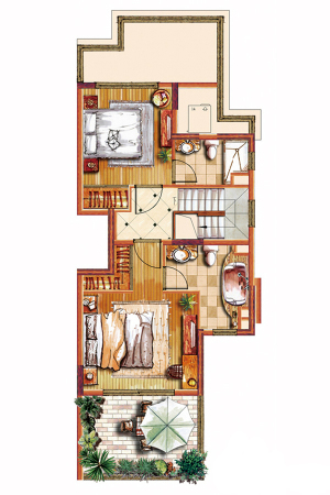 海上郡F户型上叠四层-3室2厅3卫1厨建筑面积132.00平米