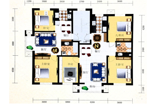 名仕雅居MN户型-2室1厅1卫1厨建筑面积72.90平米
