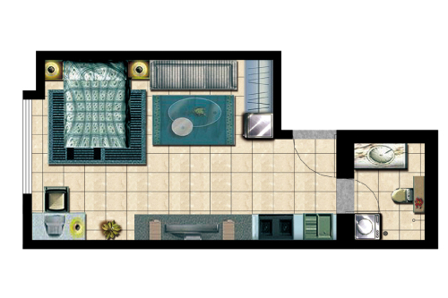 瑞城国际广场公寓6#C1户型-1室1厅1卫1厨建筑面积44.53平米