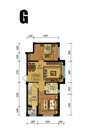 梧桐郡G户型-2室1厅1卫1厨建筑面积81.58平米