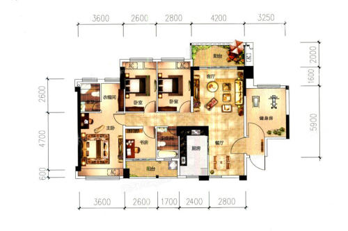 越亚·天赐良园2#1单元01和2单元02户型-5室2厅2卫1厨建筑面积127.00平米