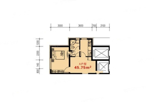国奥新城45.75㎡-1室1厅1卫1厨建筑面积45.75平米
