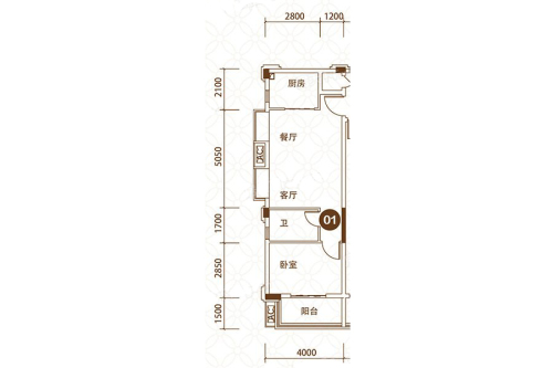 君华朝阳花地1、3栋01户型-1、3栋01户型-1室1厅1卫1厨建筑面积61.00平米