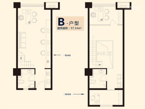利嘉中心B户型-1室1厅2卫0厨建筑面积56.44平米
