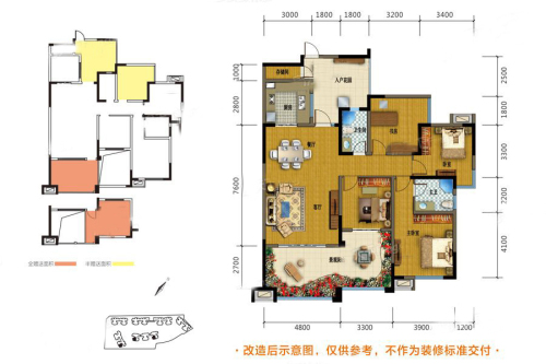 成都后花园蝶院41、42号楼L4户型标准层-4室2厅2卫1厨建筑面积143.00平米