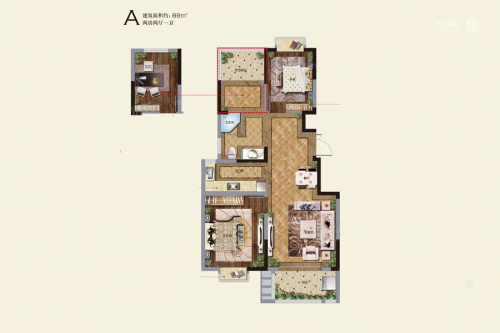 通宇林景蘭园项目A户型-2室2厅1卫1厨建筑面积89.00平米