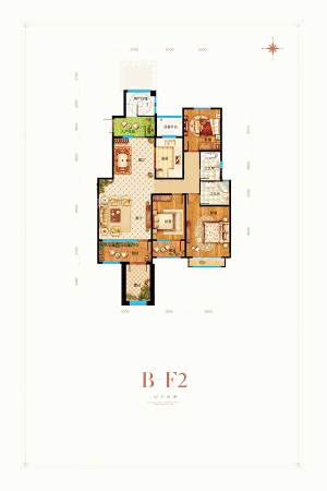 百岛绿城洋房B-F2二层户型图-3室2厅2卫1厨建筑面积146.15平米