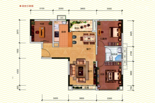 领海·假日年华3、4#楼01、04号户型-3室2厅1卫1厨建筑面积74.00平米