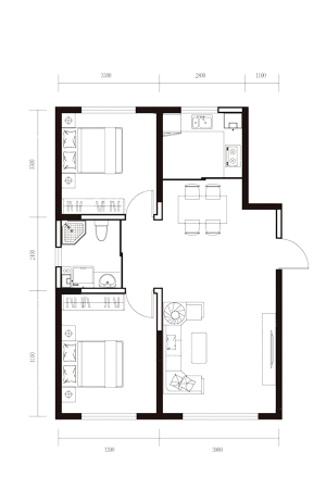红大汇诚96平米-2室2厅1卫1厨建筑面积96.00平米