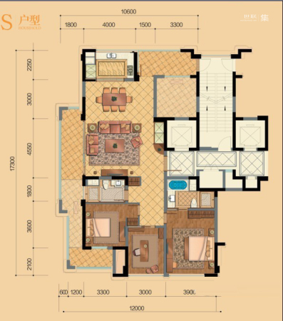 富春和园S户型-S户型-3室2厅2卫1厨建筑面积171.00平米