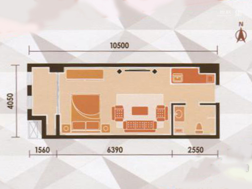乐橙商务广场标准层A户型-1室1厅1卫1厨建筑面积51.64平米