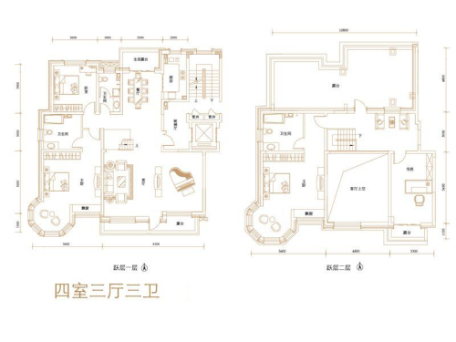 鑫界王府洋房跃层户型-4室3厅3卫1厨建筑面积271.31平米