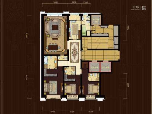 沈阳万达公馆B2-B`户型-3室2厅5卫1厨建筑面积241.00平米