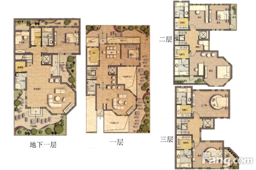 绿洲香格丽花园别墅D户型整体-5室2厅5卫1厨建筑面积210.00平米