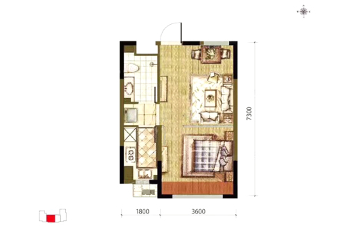 新湖青蓝国际3期B3户型-1室2厅1卫1厨建筑面积49.26平米