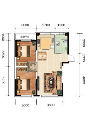 万龙世纪城A1户型-A1户型-2室2厅1卫1厨建筑面积85.00平米