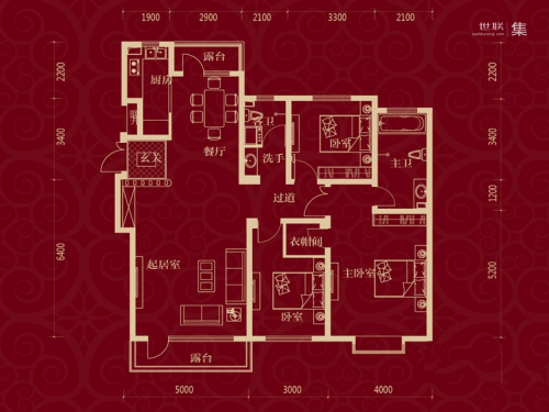 中国铁建梧桐苑141.18平户型-3室2厅2卫1厨建筑面积141.18平米