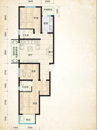 鑫界9号院3#5#6#标准层A户型-3室2厅2卫1厨建筑面积115.00平米