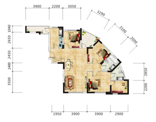 嘉鹏·海韵居E3户型-3室1厅2卫1厨建筑面积124.74平米