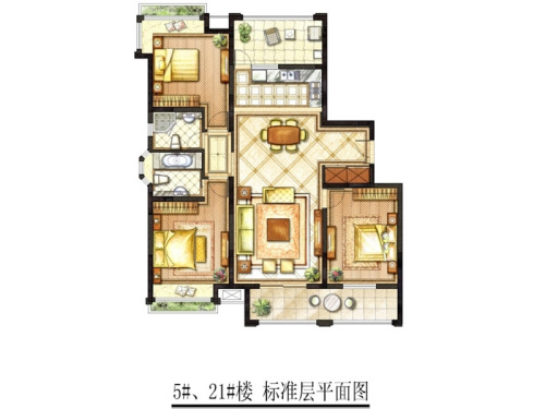 凤凰城5#、21#楼H户型-3室2厅2卫1厨建筑面积141.00平米