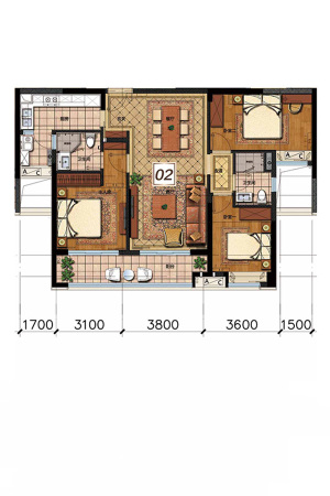 华润天合G5-G7栋02户型-G5-G7栋02户型-3室2厅2卫1厨建筑面积123.00平米