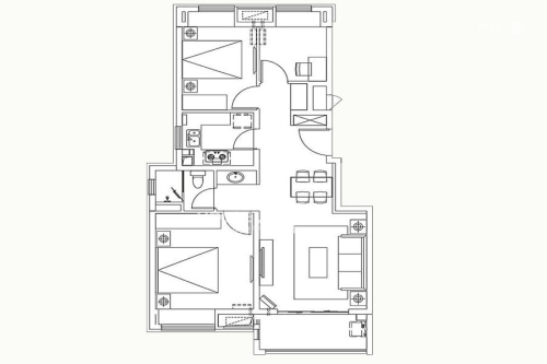 万科璞悦山一期21-25#标准层B-1户型-3室2厅1卫1厨建筑面积85.00平米