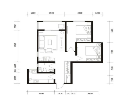 高新尚居1号楼01、08户型-2室2厅1卫1厨建筑面积82.83平米
