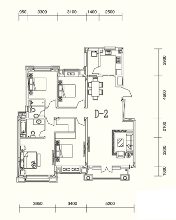 中旅国际小镇D-2户型-4室2厅2卫1厨建筑面积150.00平米