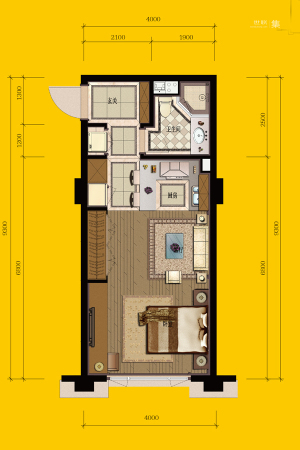 武林外滩4号楼53方B(C)户型-1室1厅1卫1厨建筑面积53.00平米
