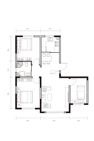 红大汇诚97平米-3室2厅1卫1厨建筑面积97.00平米