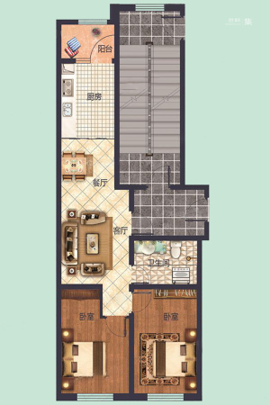悦然臻城F户型-2室2厅1卫1厨建筑面积90.31平米