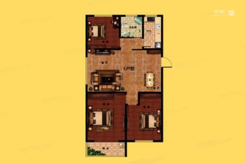 东城花苑平层134㎡户型-3室2厅1卫1厨建筑面积134.00平米