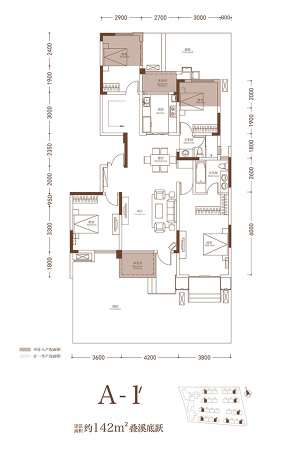 蓝光公园华府叠溪底跃A1-1户型-4室3厅2卫1厨建筑面积142.00平米