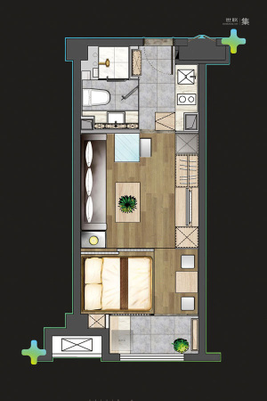 雨花客厅一期3、4号楼标准层A4户型-1室1厅1卫1厨建筑面积43.00平米