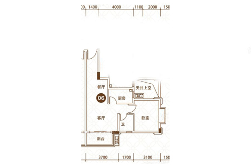 君华朝阳花地1、3栋06户型-1室1厅1卫1厨建筑面积63.00平米
