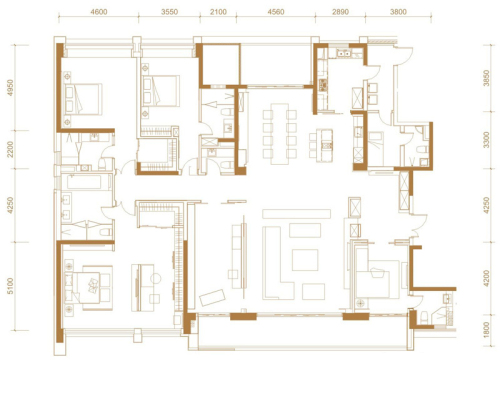 伊泰天骄6、11号楼370平方米户型标准层-4室2厅6卫1厨建筑面积370.00平米