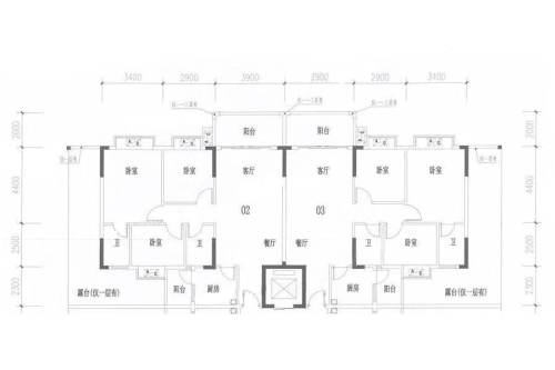 金澳华庭78幢02、03户型-3室2厅2卫1厨建筑面积102.04平米
