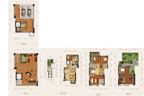 北辰香麓别墅A2上叠户型-4室3厅4卫1厨建筑面积146.00平米